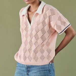 The Endery Open Weave Polo Shirt In Pale Pink Size XL/XXL